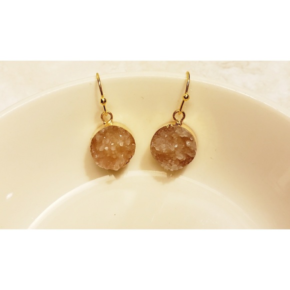 Blush and Gold Druzy Drop Earrings - Picture 3 of 4